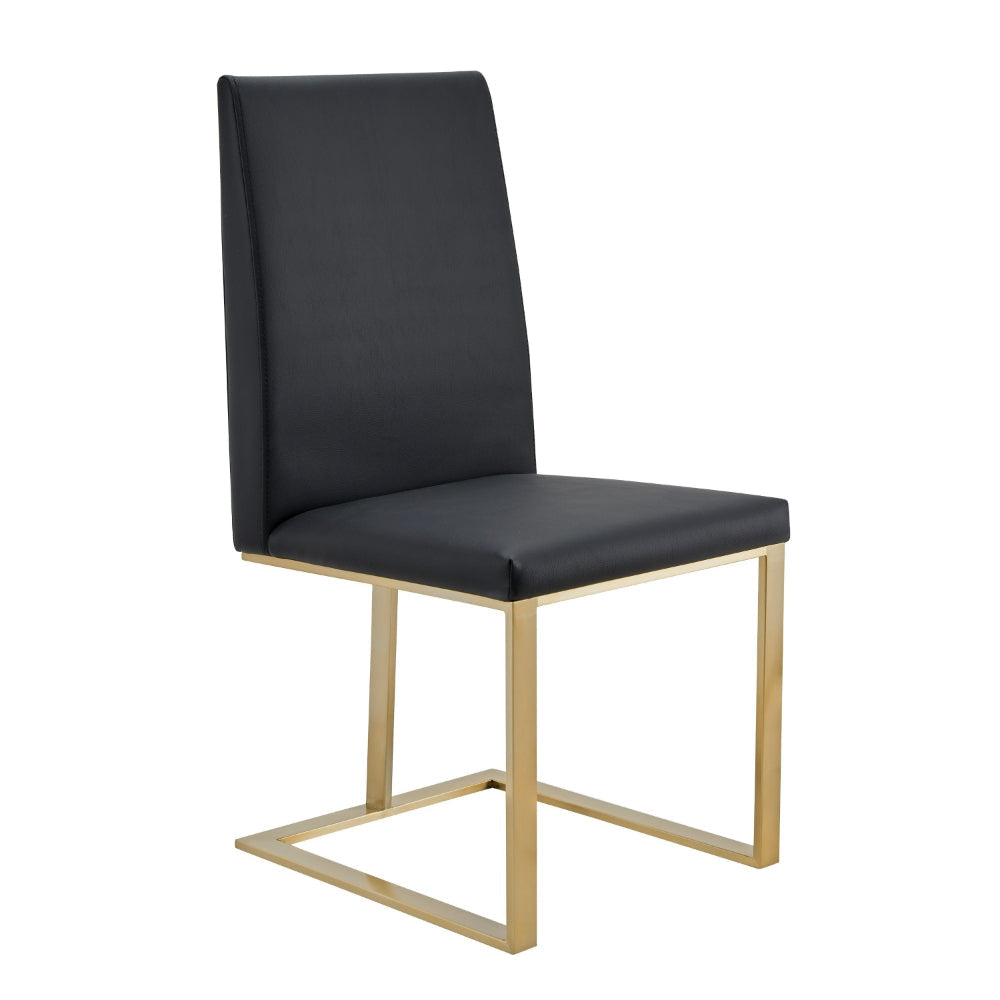 Cid Anki 19 Inch Dining Chair Dark Gray Faux Leather Brass Steel Finish By Casagear Home BM318431