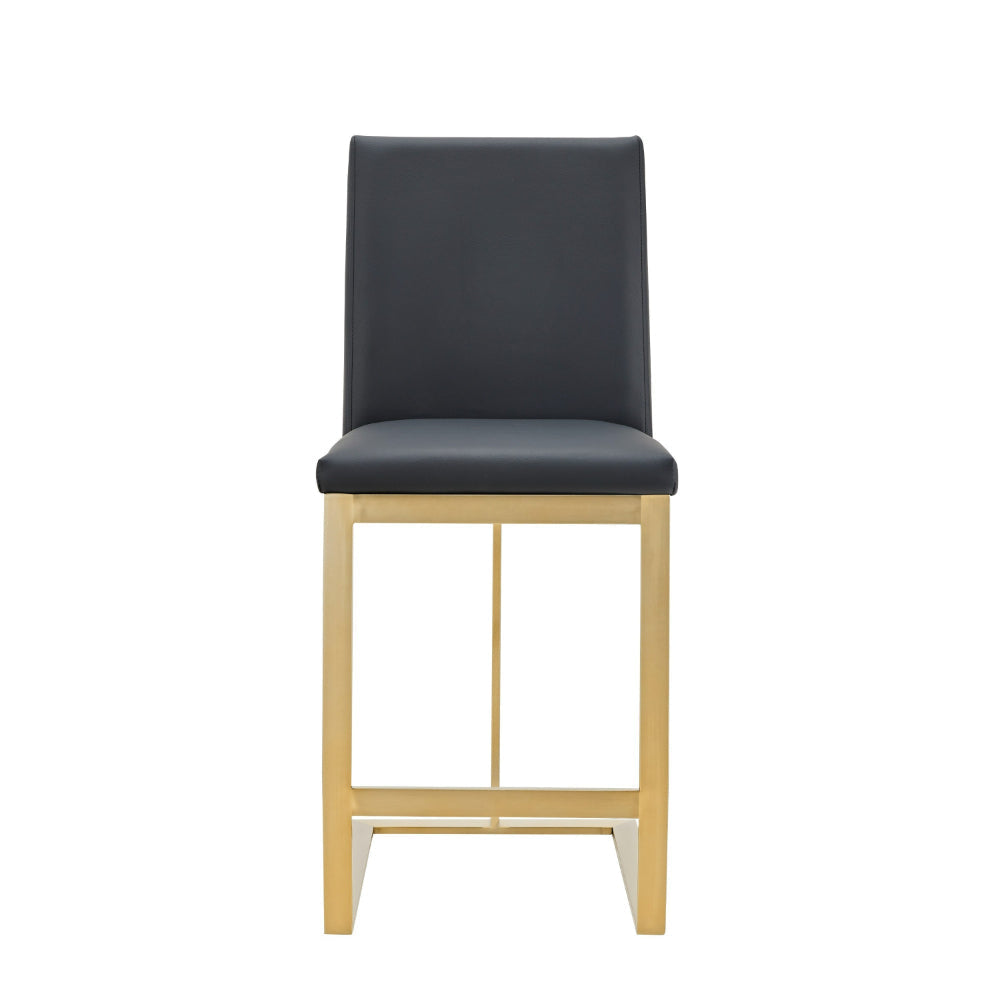 Cid Anki Counter Stool Chair Dark Gray Faux Leather Brass Stainless Steel By Casagear Home BM318432