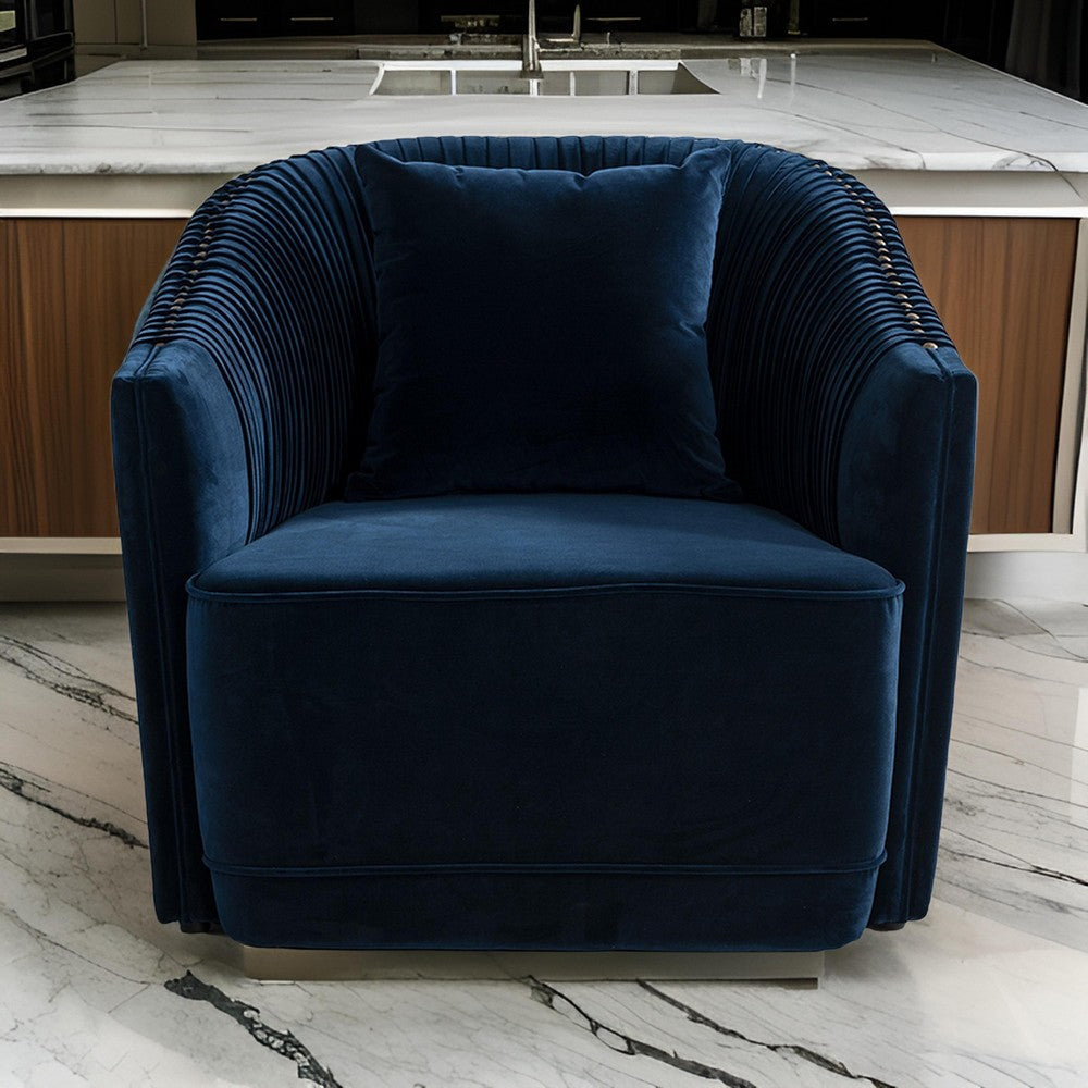 Reno Lopa Accent Chair, Blue Velvet, 1 Throw Pillow, Brass Nailhead Trim By Casagear Home