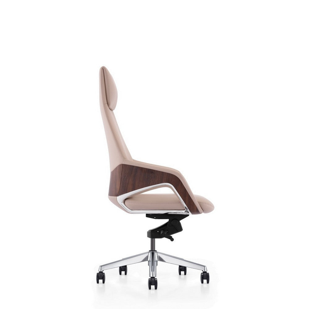 Akon Office Recliner Chair Adjustable Height Swivel Lux Beige Leather By Casagear Home BM318434