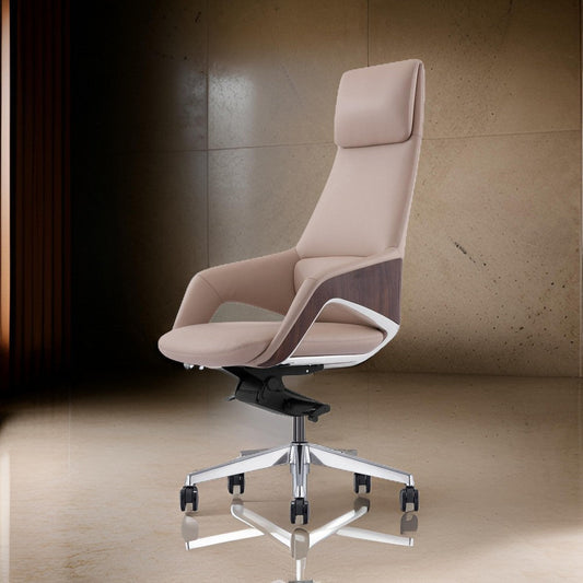 Akon Office Recliner Chair, Adjustable Height, Swivel, Lux Beige Leather By Casagear Home