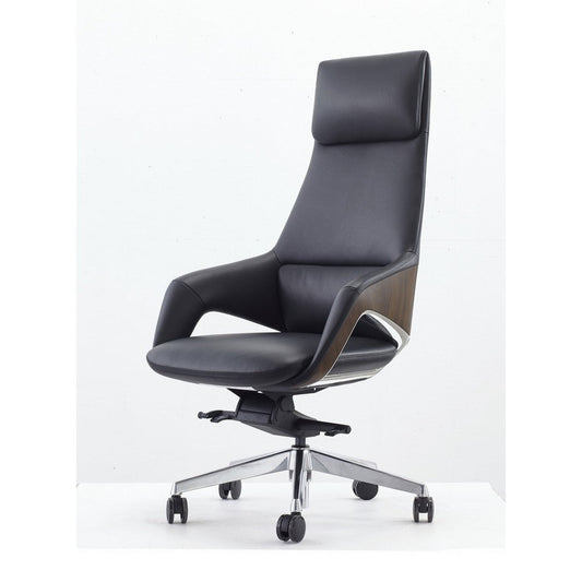 Akon Office Recliner Chair, Adjustable Height,Swivel, Lux Black Leather By Casagear Home