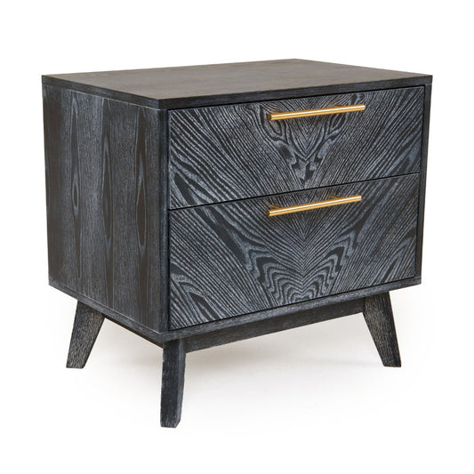 Cid Coy 23 Inch Nightstand, 2 Drawers with Gold Metal Handles, Ash Gray By Casagear Home