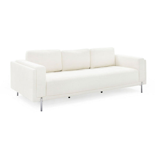 Shlo 82 Inch Sofa, Modern Cushioned Seats, Off White Fabric, Metal Legs By Casagear Home