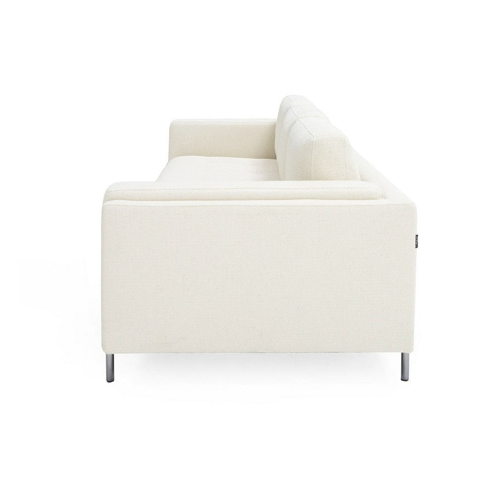 Shlo 82 Inch Sofa Modern Cushioned Seats Off White Fabric Metal Legs By Casagear Home BM318439