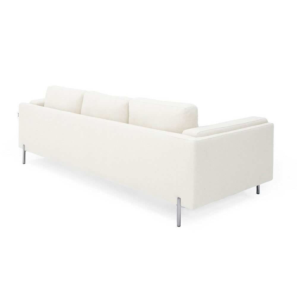 Shlo 82 Inch Sofa Modern Cushioned Seats Off White Fabric Metal Legs By Casagear Home BM318439