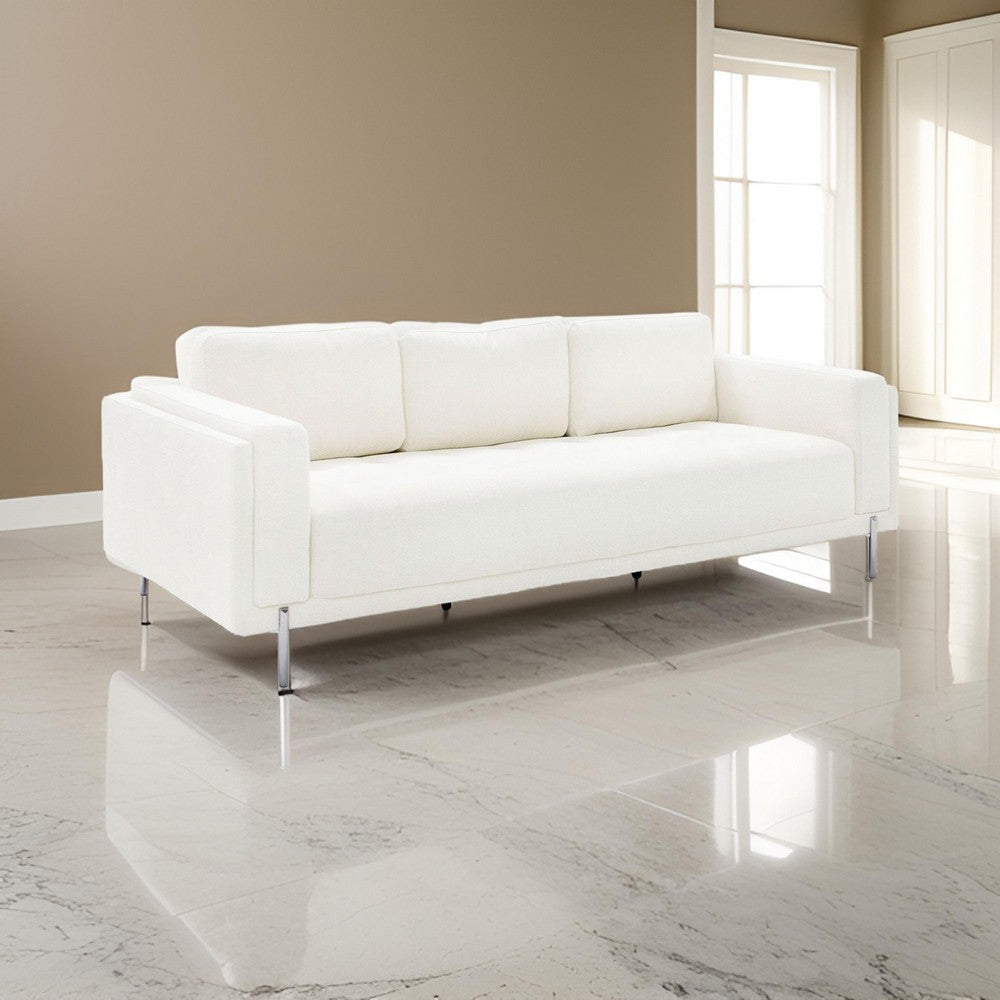 Shlo 82 Inch Sofa Modern Cushioned Seats Off White Fabric Metal Legs By Casagear Home BM318439