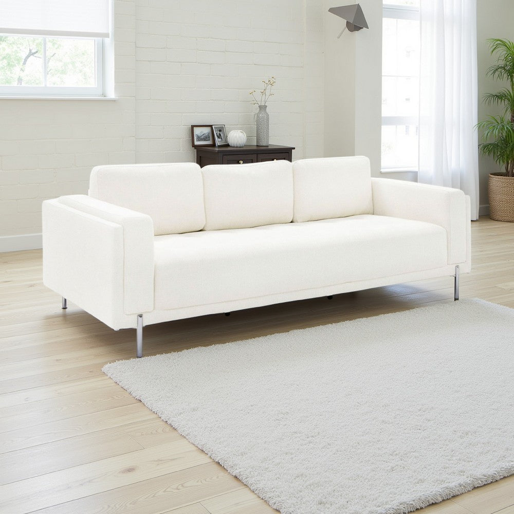 Shlo 82 Inch Sofa, Modern Cushioned Seats, Off White Fabric, Metal Legs By Casagear Home