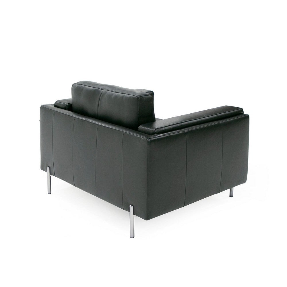 Shlo Accent Chair Button Tufted Seat Modern Lux Black Top Grain Leather By Casagear Home BM318440