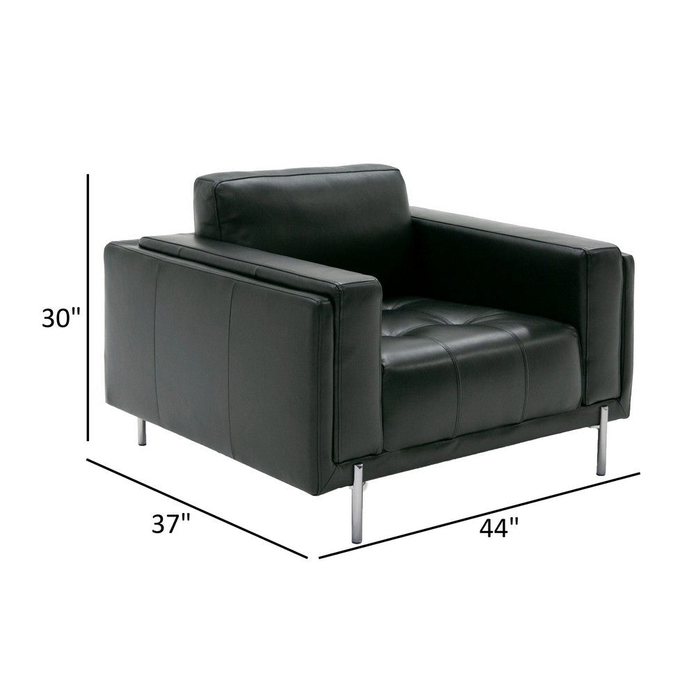 Shlo Accent Chair Button Tufted Seat Modern Lux Black Top Grain Leather By Casagear Home BM318440