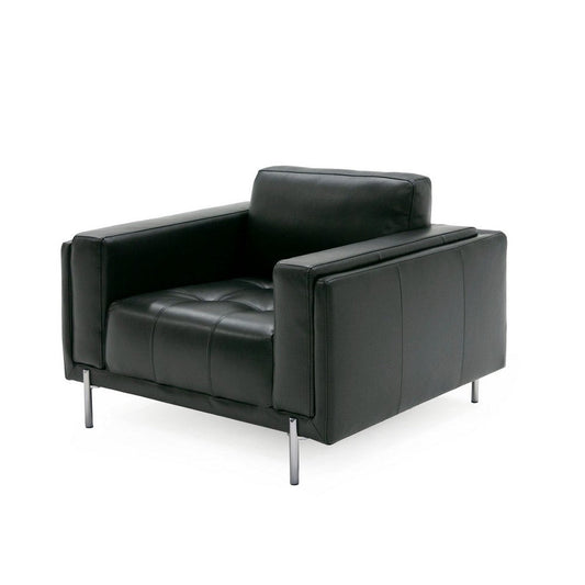 Shlo Accent Chair, Button Tufted Seat, Modern Lux Black Top Grain Leather By Casagear Home