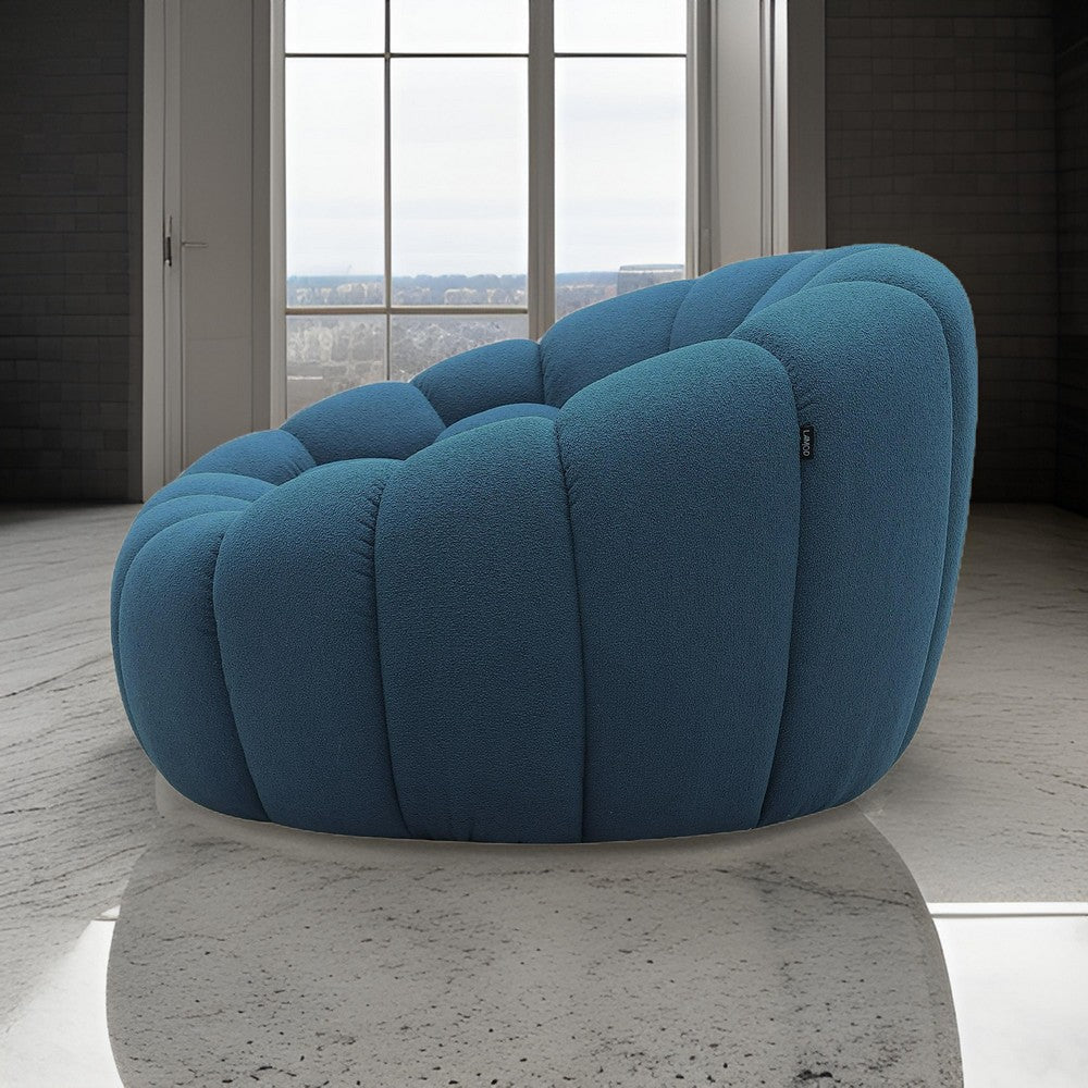Reno Ola 48 Inch Accent Chair, Cushioned Hexagonal Tufted Seat, Teal Blue By Casagear Home
