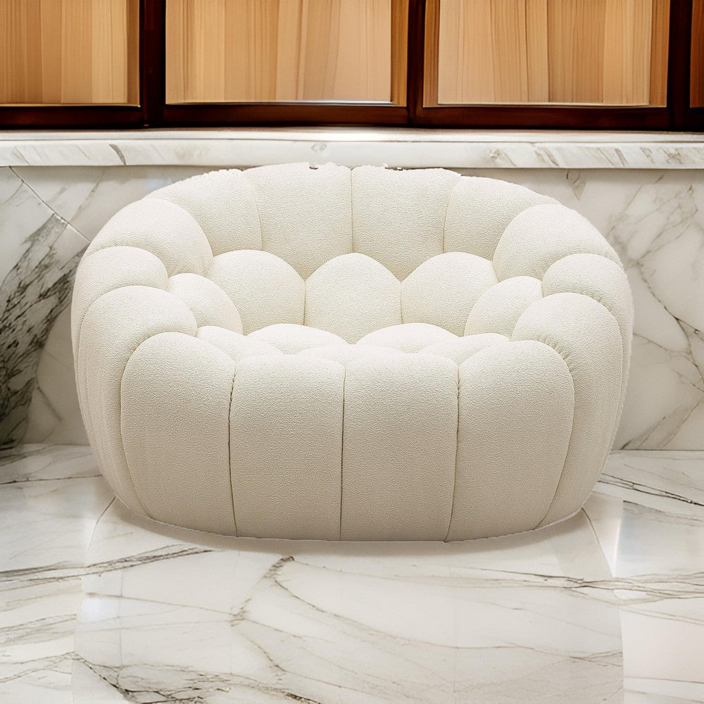 Reno Ola 48 Inch Accent Chair, Cushioned Hexagonal Tufted Seat, White By Casagear Home