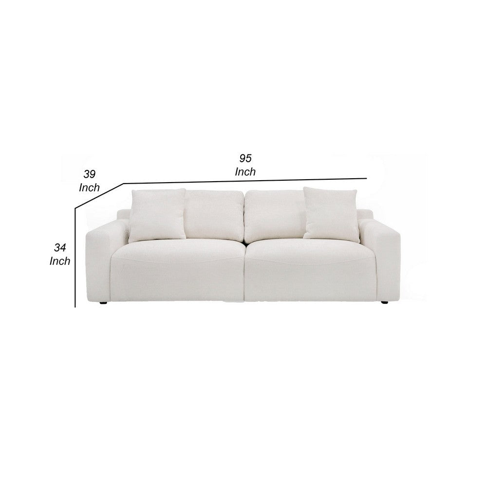 Reno Lorie 95 Inch Sofa Plush Cushioned 2 Throw Pillows White Polyester By Casagear Home BM318443