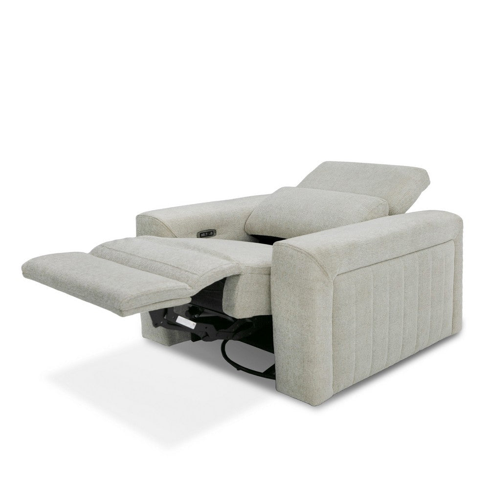 Power Recliner Chair Cushioned Adjustable Headrest Beige Polyester Fabric By Casagear Home BM318448