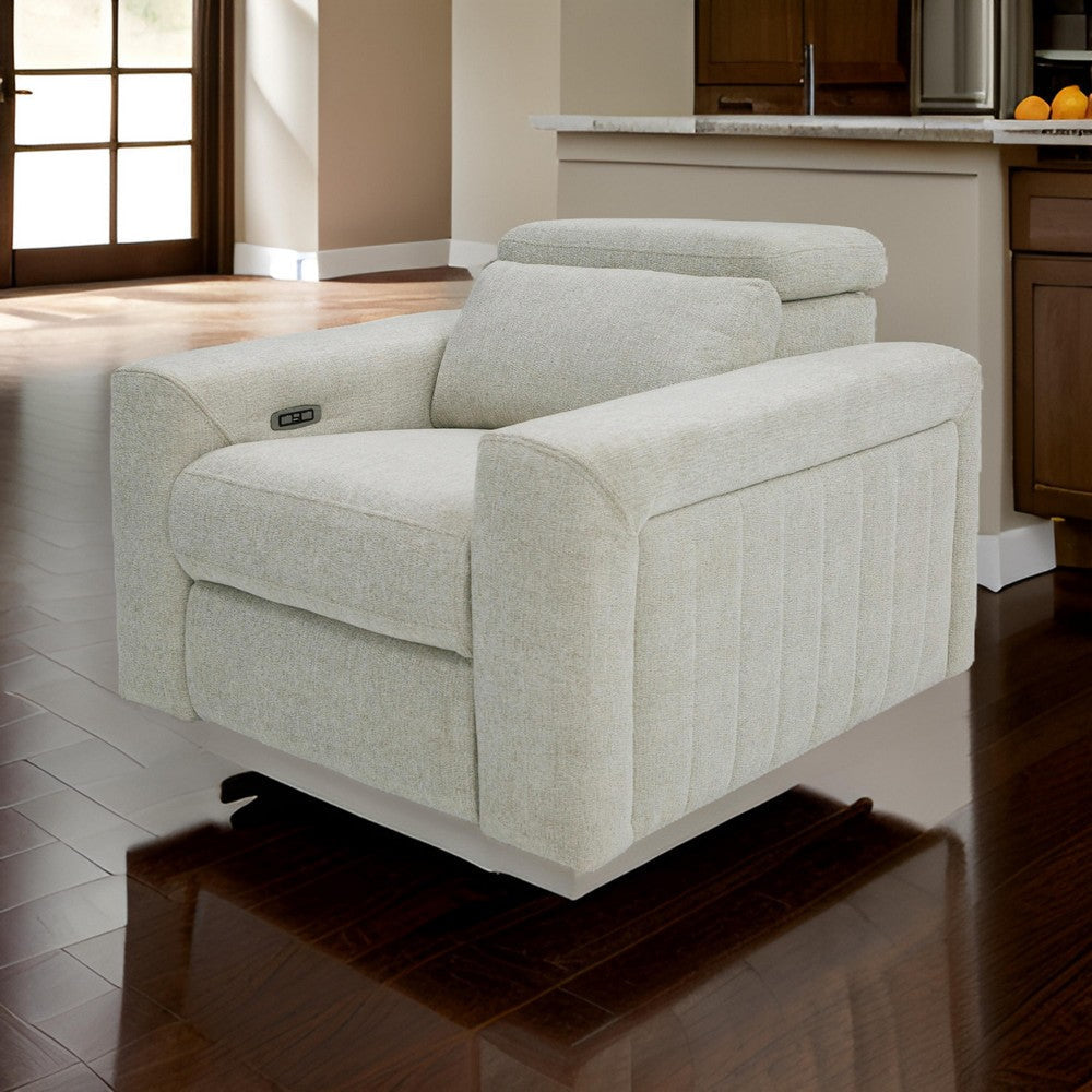 Power Recliner Chair, Cushioned Adjustable Headrest, Beige Polyester Fabric By Casagear Home
