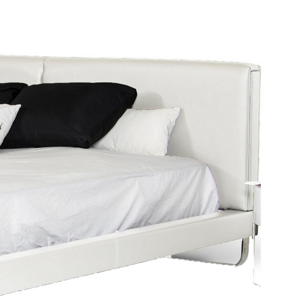 Zio King Size Platform Bed White Faux Leather Upholstery Chrome Metal By Casagear Home BM318451