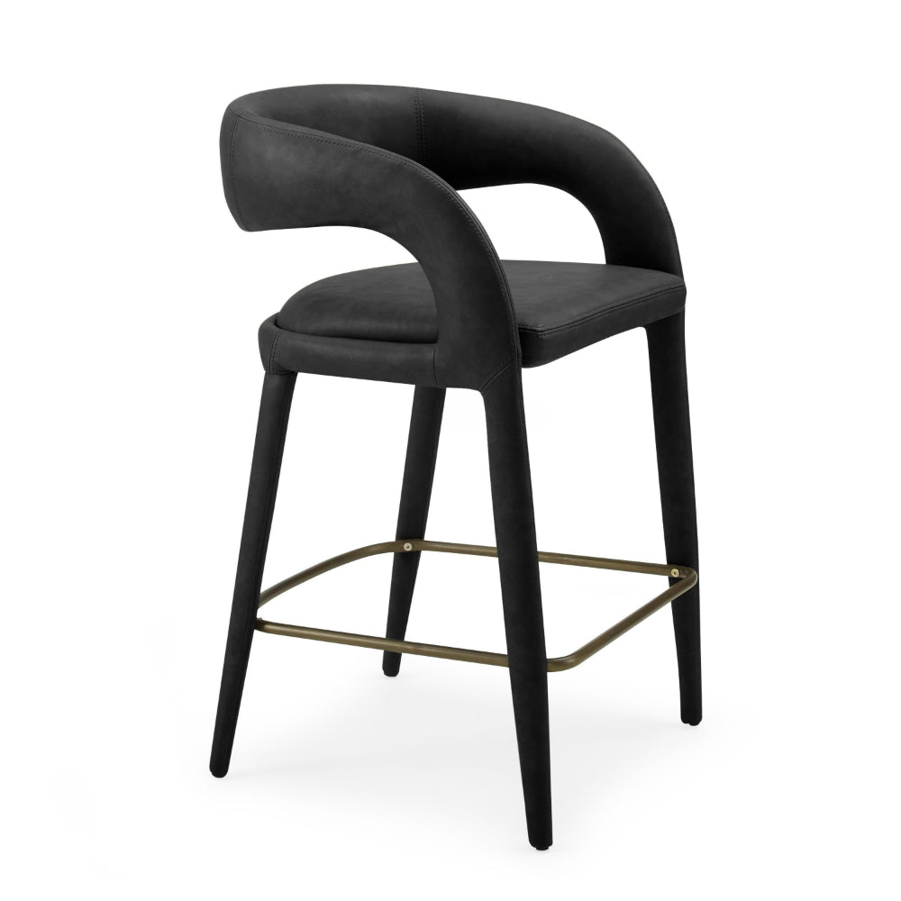 Cid Taya 26 Inch Counter Stool Chair, Curved Open Back, Black Faux Leather By Casagear Home