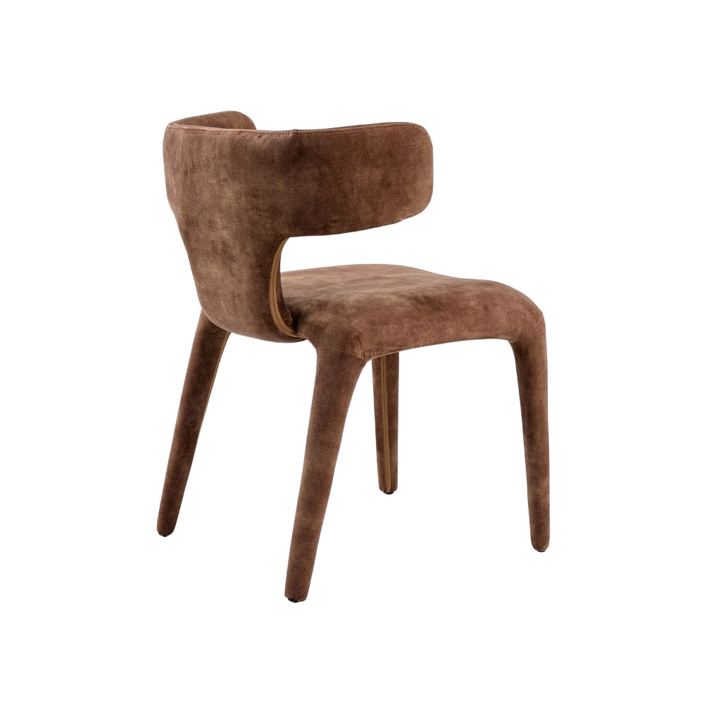 Cid Eve 21 Inch Dining Chair, Curved Wingback, Brown Textured Polyester By Casagear Home