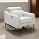 Reno Lin 37 Inch Power Recliner Chair, White Genuine Leather, Metal Legs By Casagear Home