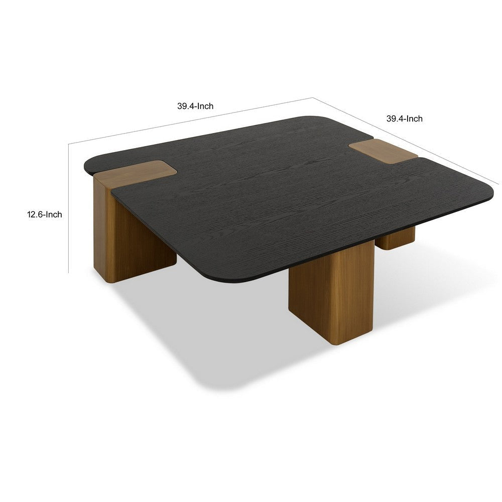 Cid Casy 39 Inch Coffee Table Square Black Veneer Brushed Gold Block Legs By Casagear Home BM318468