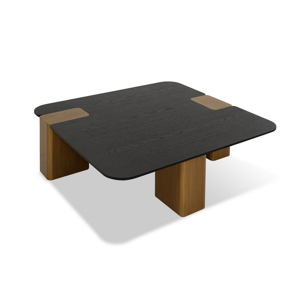 Cid Casy 2pc Coffee Table Set Black Veneer Top Gold Block legs By Casagear Home BM318469