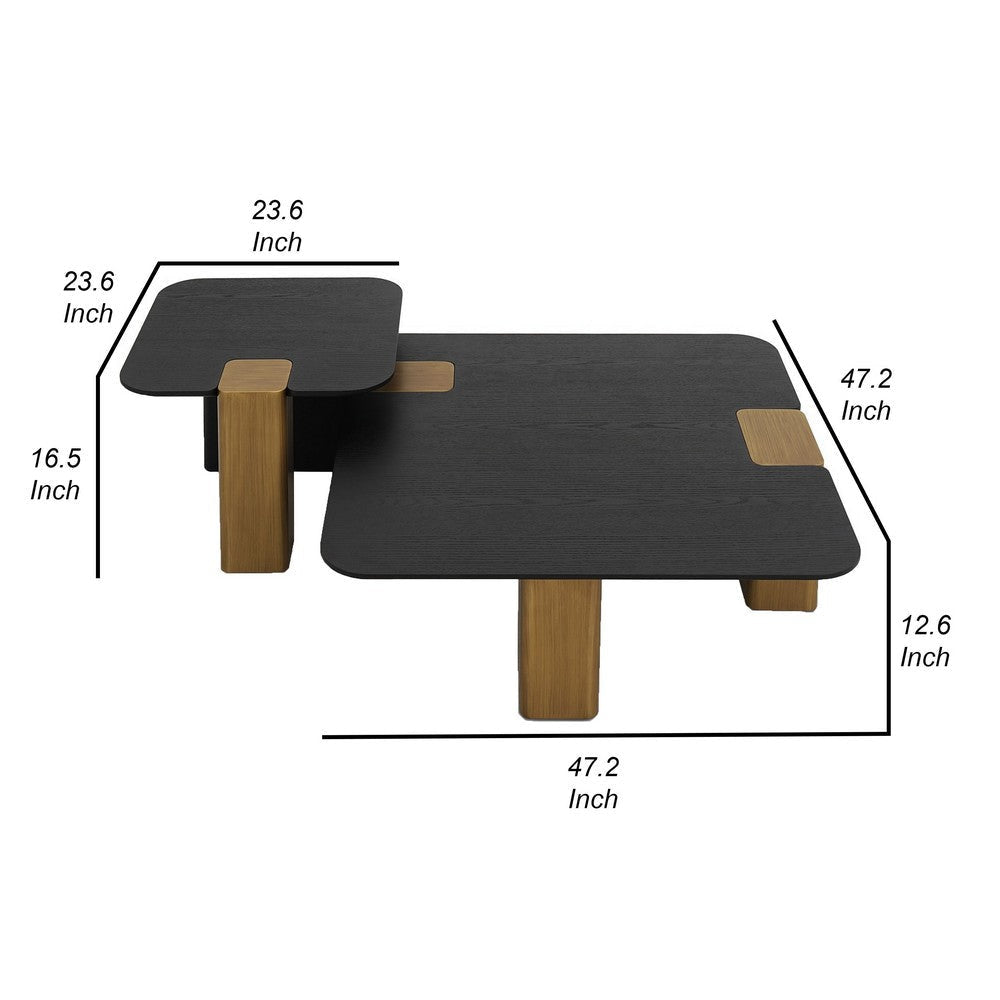 Cid Casy 2pc Coffee Table Set Black Veneer Top Gold Block legs By Casagear Home BM318469