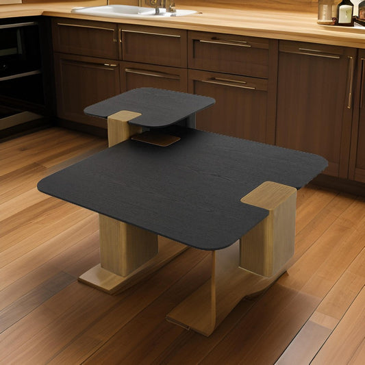 Cid Casy 2pc Coffee Table Set, Black Veneer Top, Gold Block legs By Casagear Home