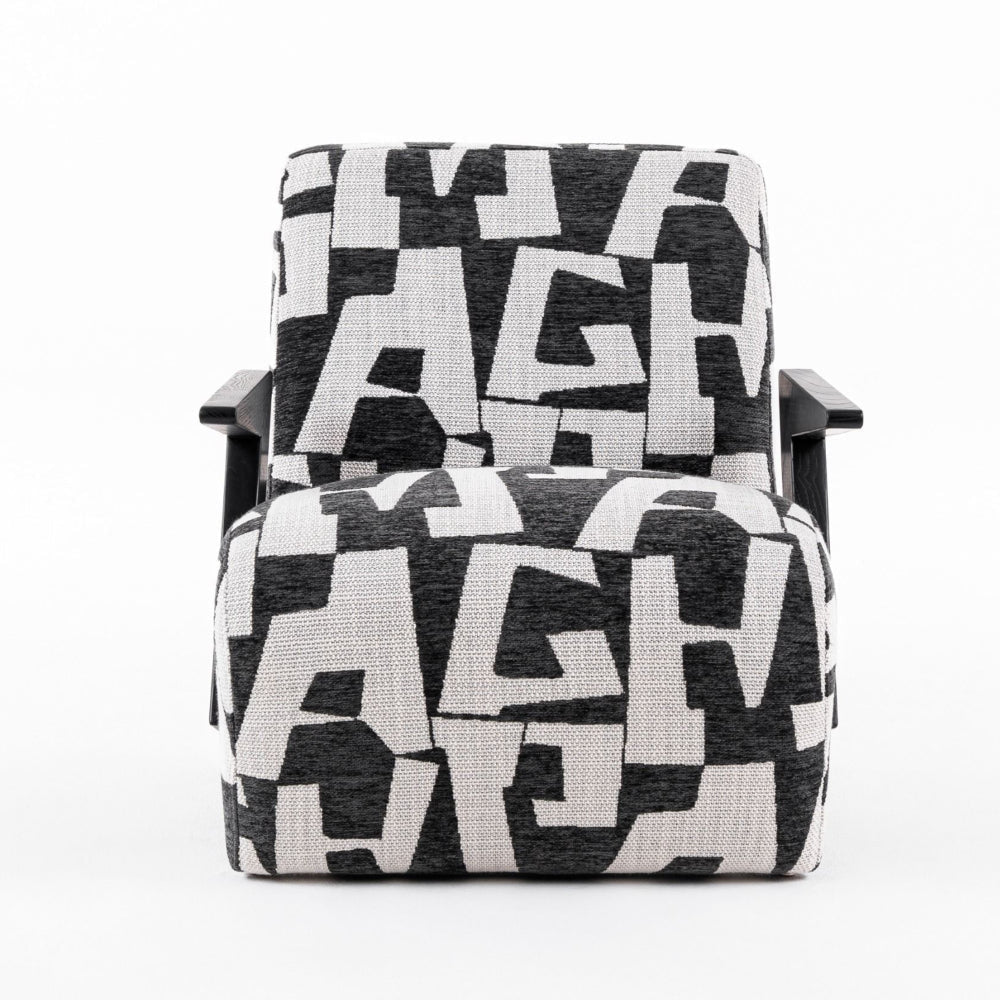 27 Inch Accent Chair, Polyester Black and White Geometric Pattern Print By Casagear Home