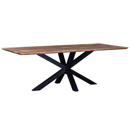 Lee Dining Table, 87 Inch Natural Acacia Wood Top, Black Iron Star Base By Casagear Home