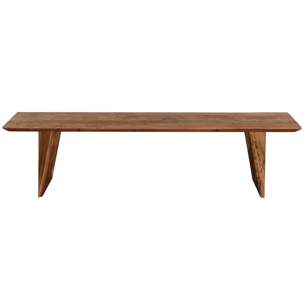 Jax Dining Bench 70 Inch Acacia Wood Seat Angled Panel Legs Natural Brown By Casagear Home BM318478