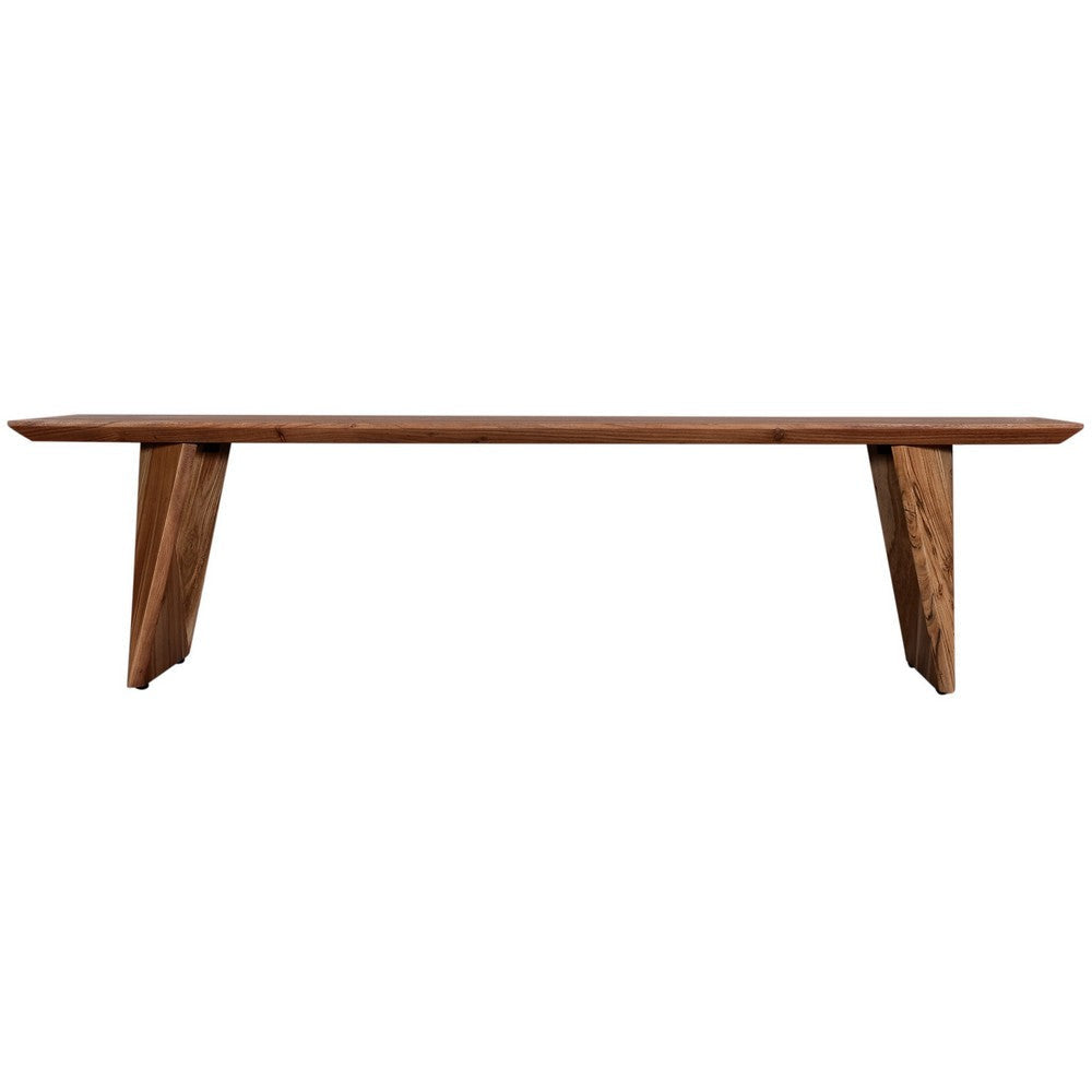 Jax Dining Bench 70 Inch Acacia Wood Seat Angled Panel Legs Natural Brown By Casagear Home BM318478