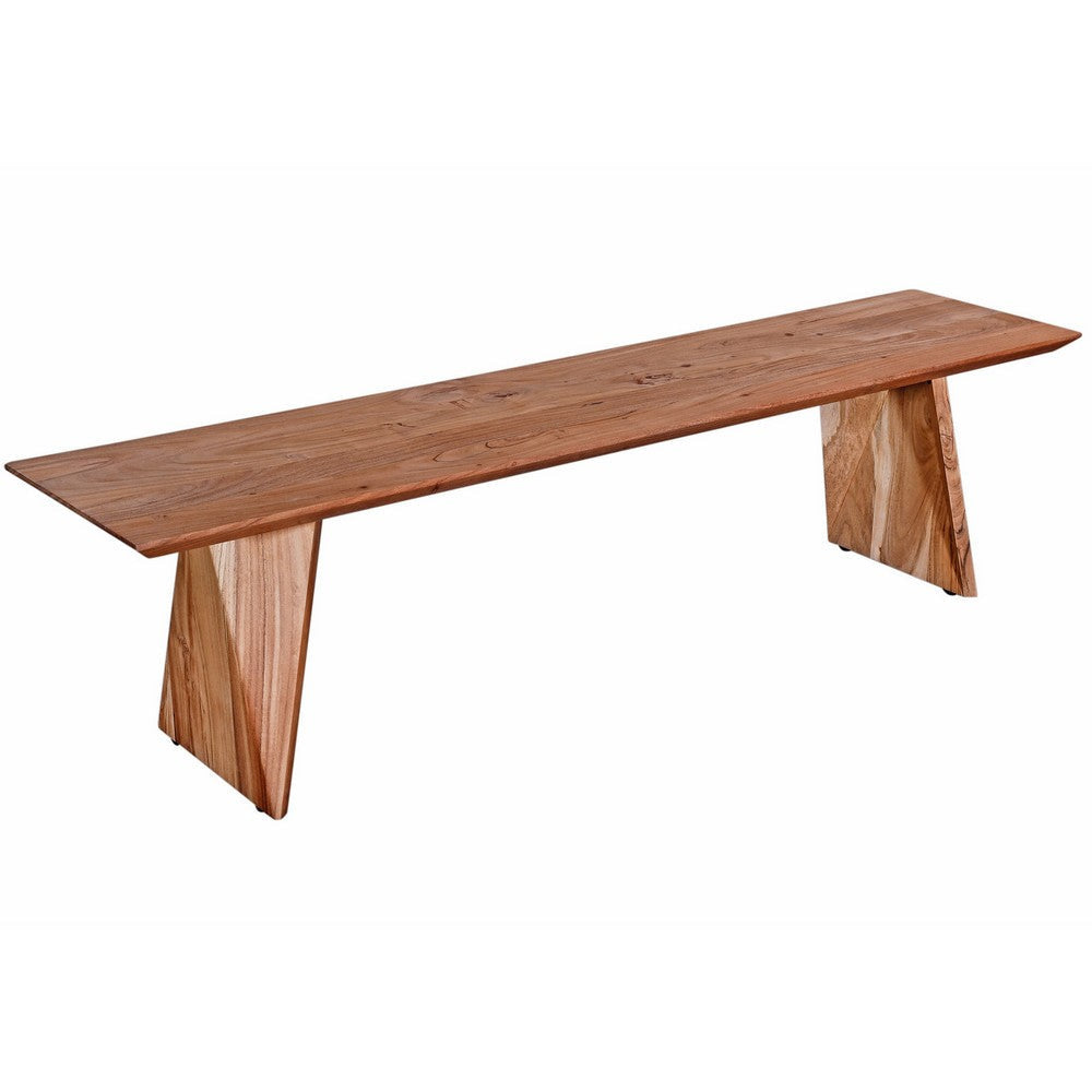 Jax Dining Bench, 70 Inch Acacia Wood Seat Angled Panel Legs, Natural Brown By Casagear Home