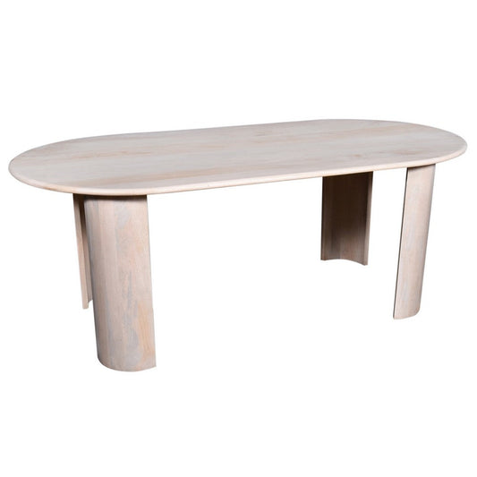 Hedy Dining Table, 79 Inch Oblong Top, White Mango Wood, Curved Panel Legs By Casagear Home