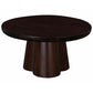 Dex Coffee Table 31 Inch Round Top Sculpture Pedestal Base Walnut Brown By Casagear Home BM318482