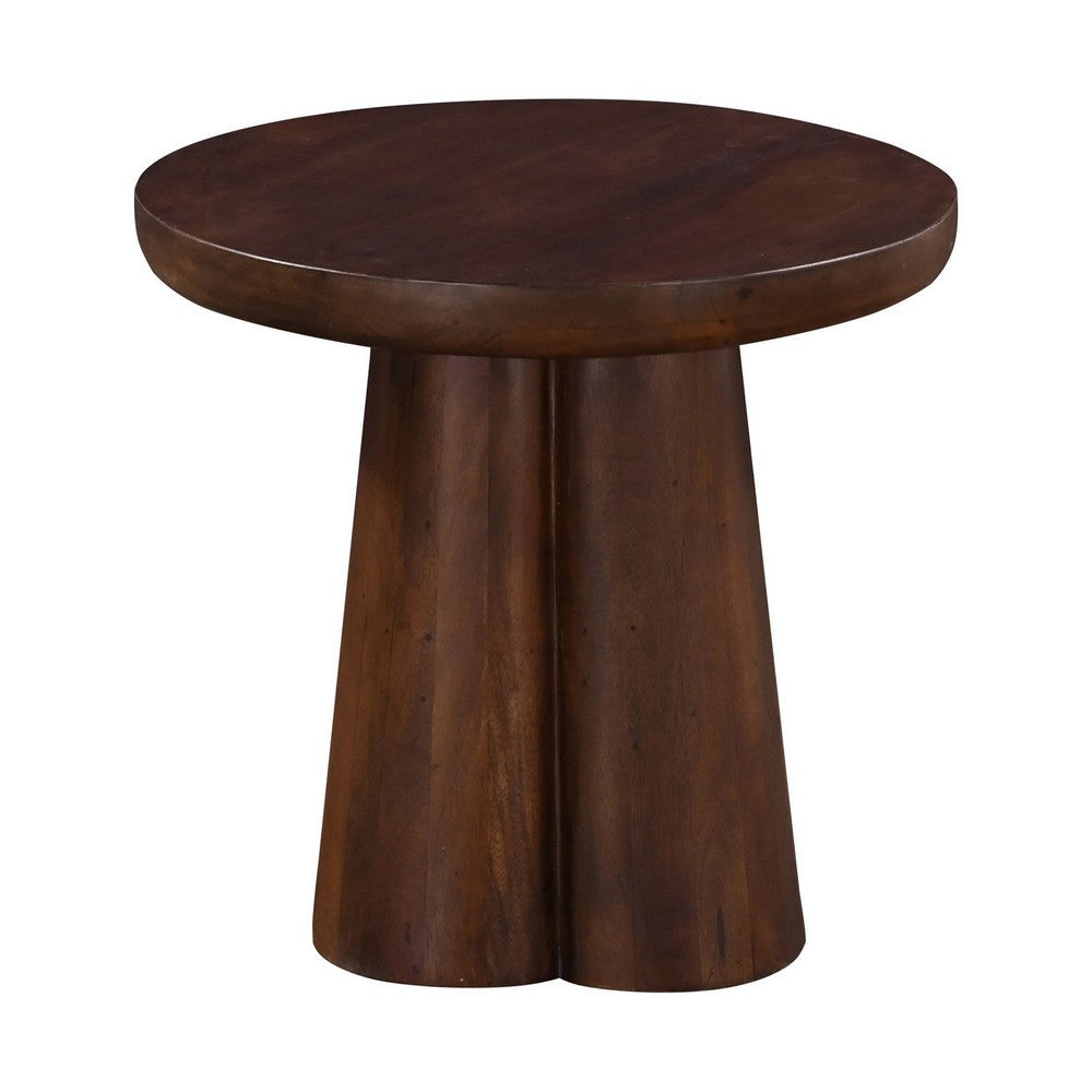 Dex Side End Table 20 Inch Round Top Sculpture Pedestal Base Walnut Brown By Casagear Home BM318483