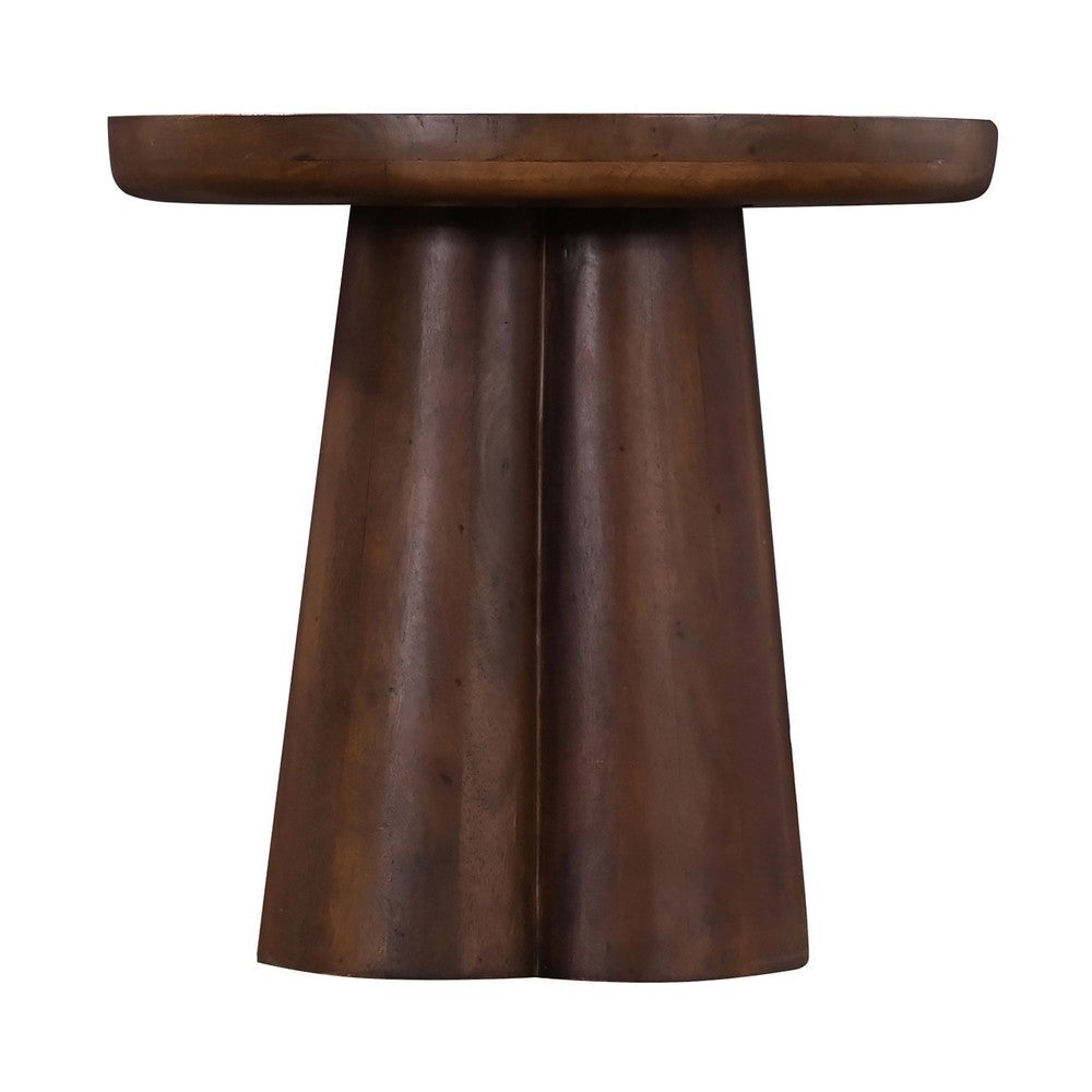 Dex Side End Table 20 Inch Round Top Sculpture Pedestal Base Walnut Brown By Casagear Home BM318483