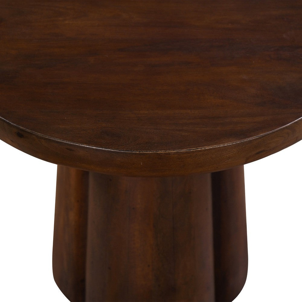 Dex Side End Table 20 Inch Round Top Sculpture Pedestal Base Walnut Brown By Casagear Home BM318483