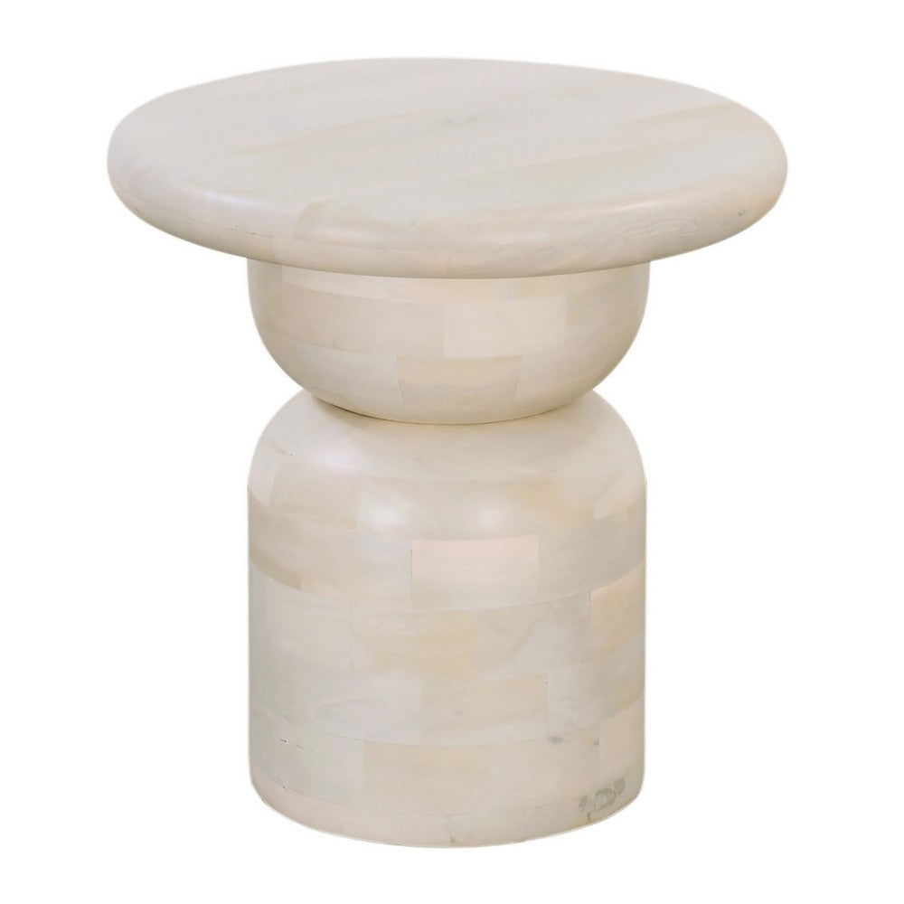 Ann Side End Table 20 Inch Round Top Pedestal Base Oak White Mango Wood By Casagear Home BM318484