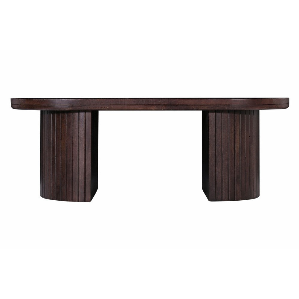 Rue Coffee Table 51 Inch Oval Top Grooved Round Panel Legs Walnut Brown By Casagear Home BM318486