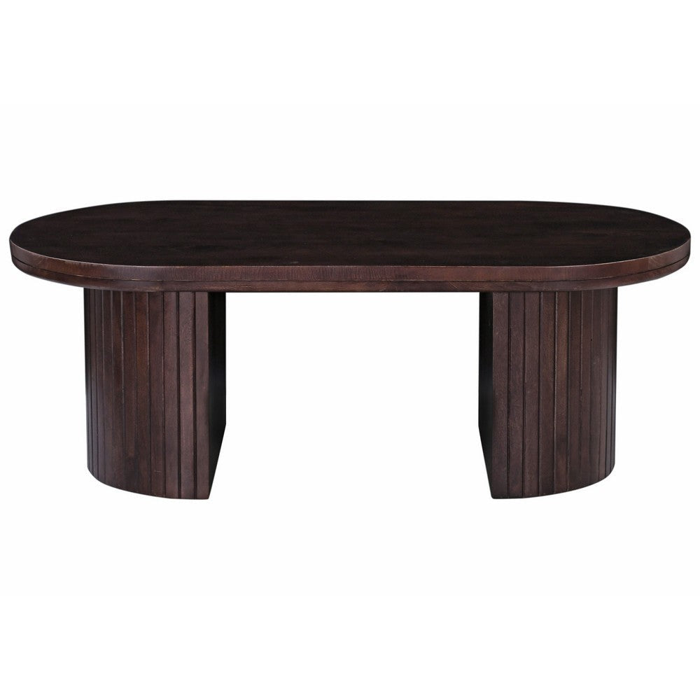 Rue Coffee Table 51 Inch Oval Top Grooved Round Panel Legs Walnut Brown By Casagear Home BM318486