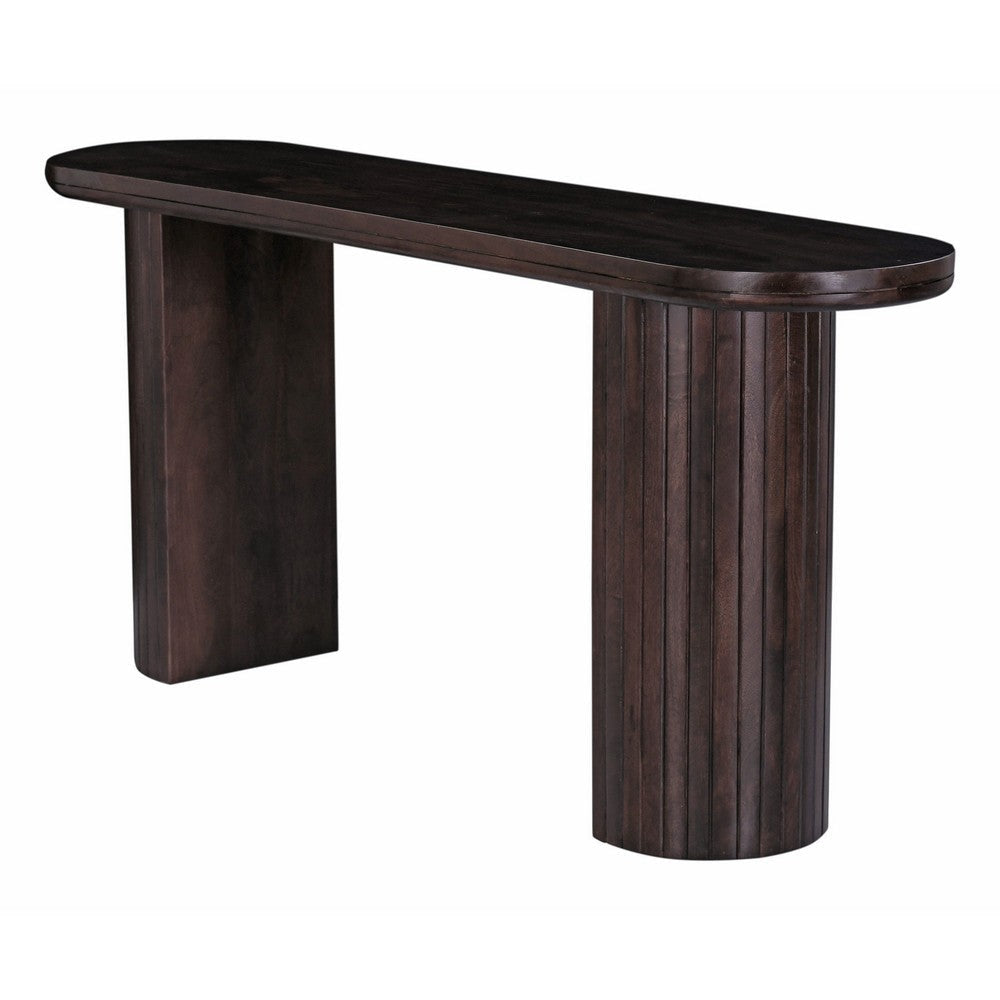 Rue Console Table 51 Inch Oval Top Grooved Round Panel Legs Walnut Brown By Casagear Home BM318487