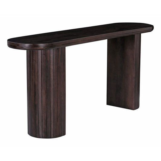 Rue Console Table, 51 Inch Oval Top, Grooved Round Panel Legs, Walnut Brown By Casagear Home