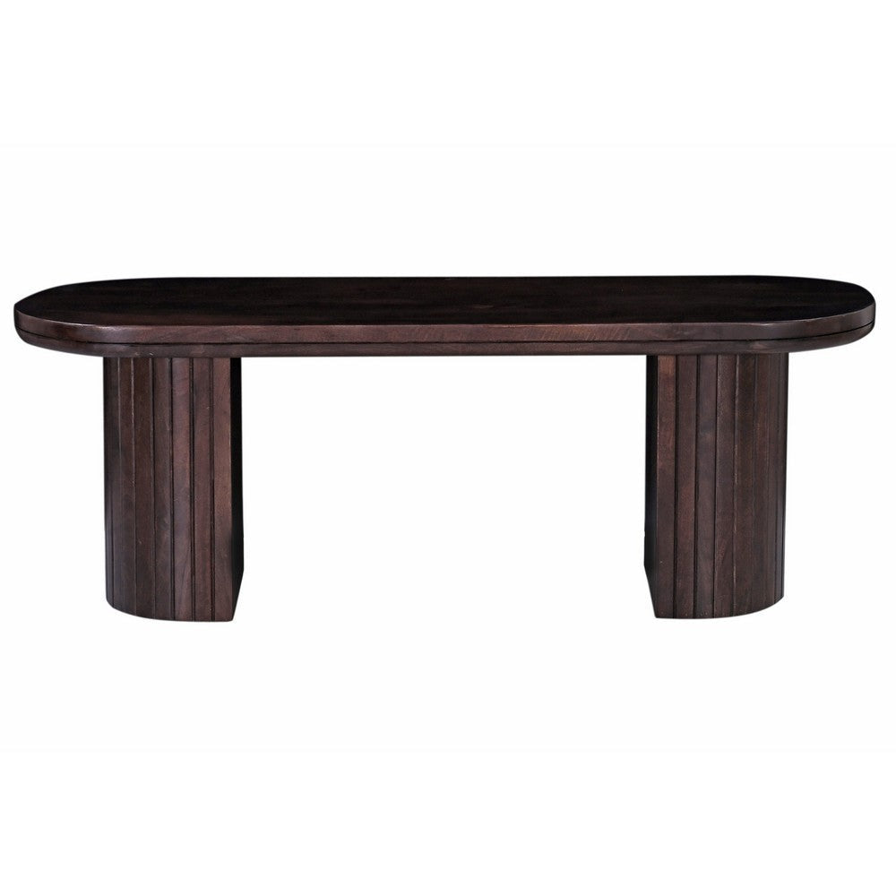 Rue Dining Bench 70 Inch Oval Top Grooved Round Panel Legs Walnut Brown By Casagear Home BM318488