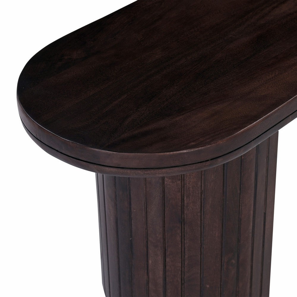 Rue Dining Bench 70 Inch Oval Top Grooved Round Panel Legs Walnut Brown By Casagear Home BM318488