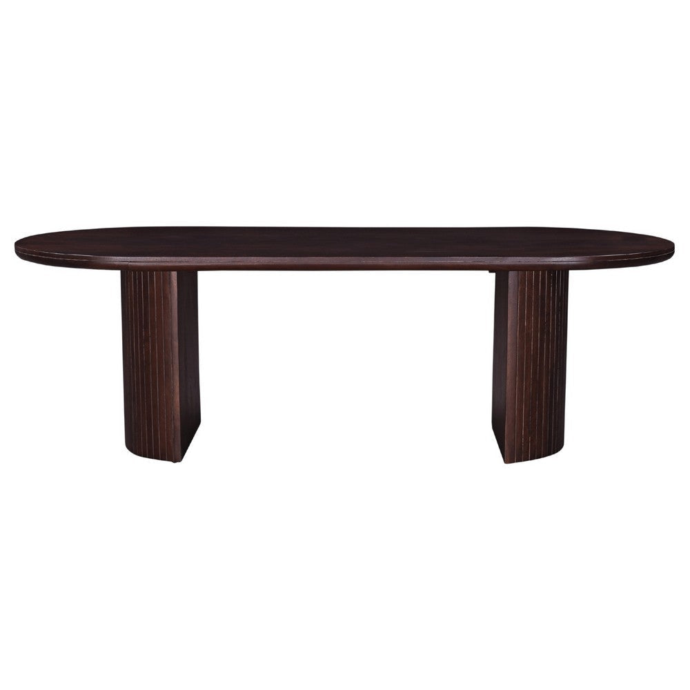 Rue Dining Table 94 Inch Oval Shaped Top Round Panel Legs Walnut Brown By Casagear Home BM318489