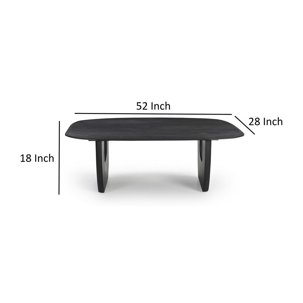 Alix Coffee Table 52 Inch Solid Acacia Wood Cut Out Panel Legs Black By Casagear Home BM318490