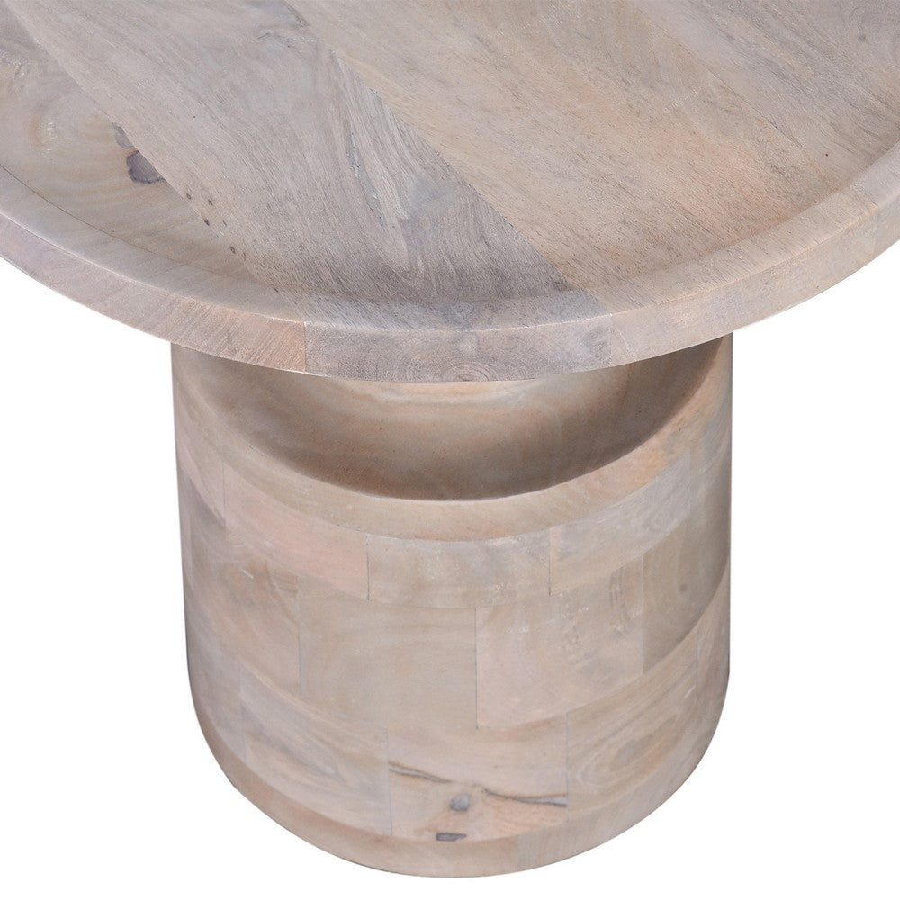 Side End Table 18 Inch Round Top Pedestal Base Oak White Mango Wood By Casagear Home BM318493