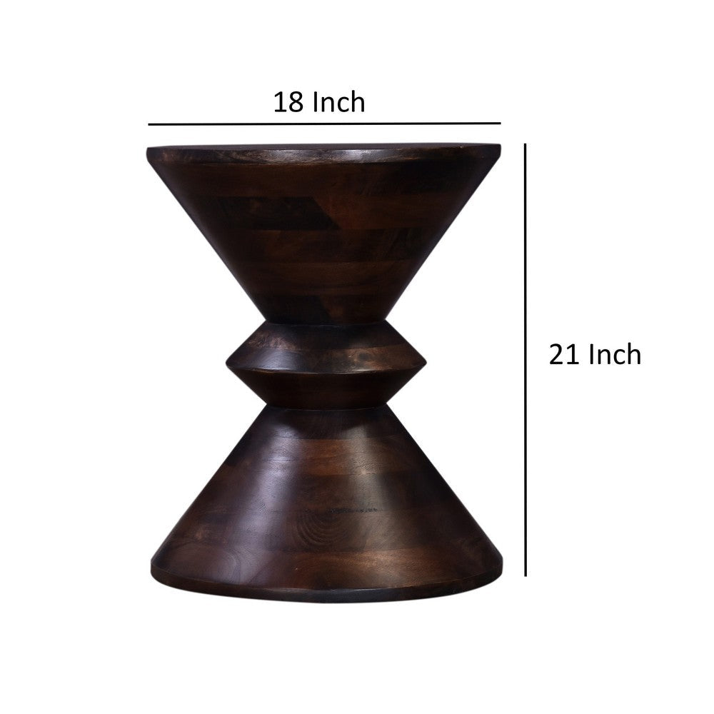 Side End Table 18 Inch Round Top Hourglass Shape Dark Brown Mango Wood By Casagear Home BM318494