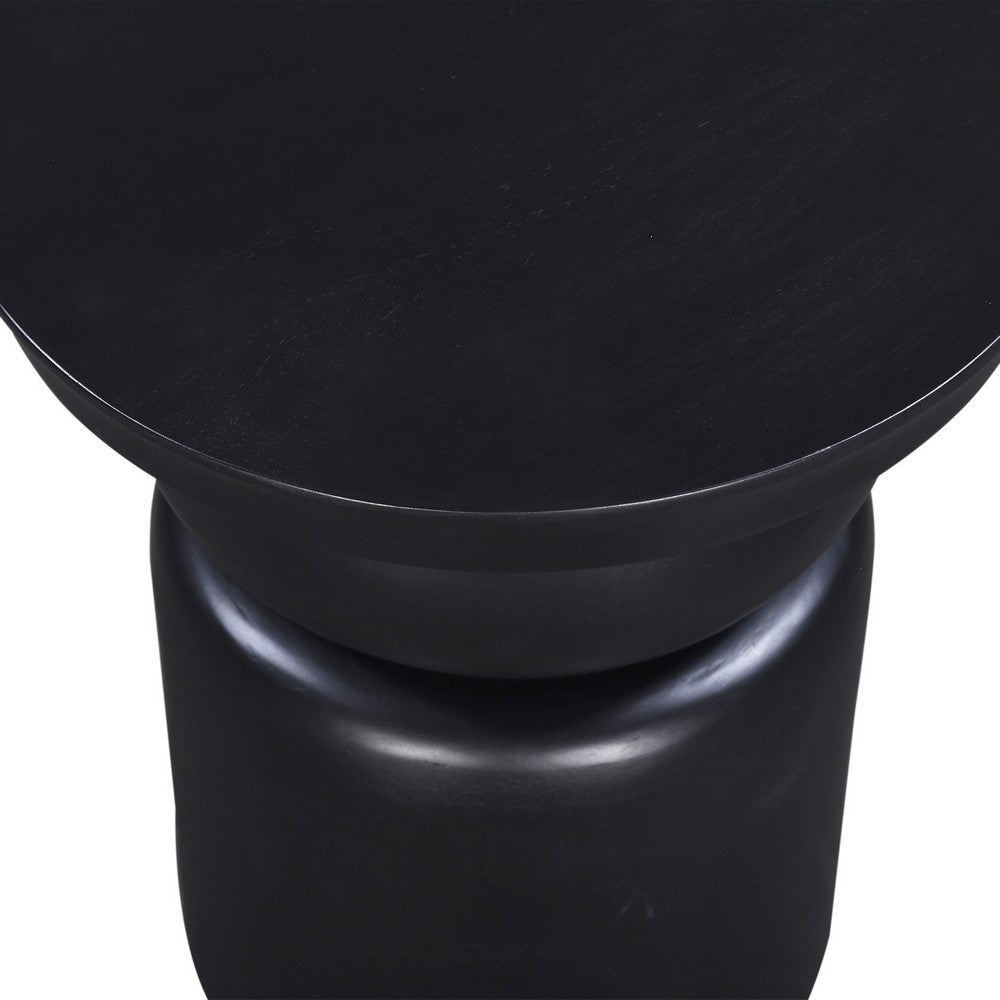 Side End Table 16 Inch Round Top Thick Pedestal Base Black Mango Wood By Casagear Home BM318495